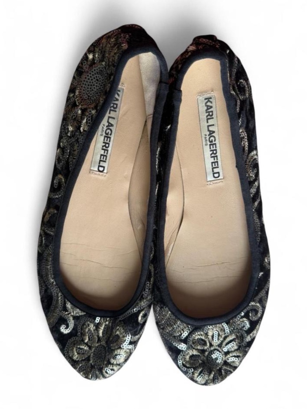 Karl Lagerfeld Paris Leroux 2 Embellished Black Ballet‎ Flats Size 9